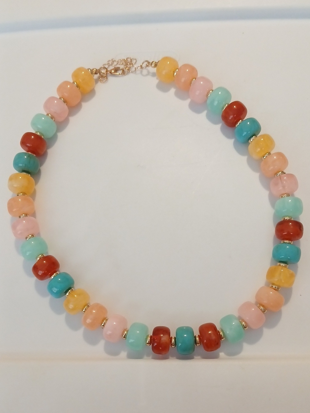 Fashion Jewelry Multicolor Bead Necklace — Pink, Mint, Yellow, Turquoise, Coral